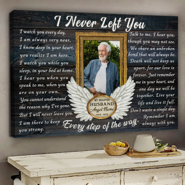 Personalized Canvas Prints, Custom Photo, Memorial Gifts, Sympathy Gifts, Remembrance Gifts, Loss Of Husband, Angel Wings I Never Left You Dem Canvas