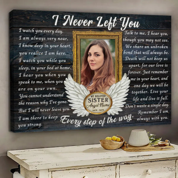 Personalized Canvas Prints, Custom Photo, Memorial Gifts, Sympathy Gifts, Remembrance Gifts, Loss Of Sister, Angel Wings I Never Left You Dem Canvas