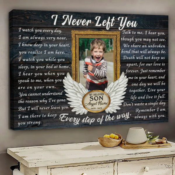 Personalized Canvas Prints, Custom Photo, Memorial Gifts, Sympathy Gifts, Remembrance Gifts, Loss Of Son, Angel Wings I Never Left You Dem Canvas