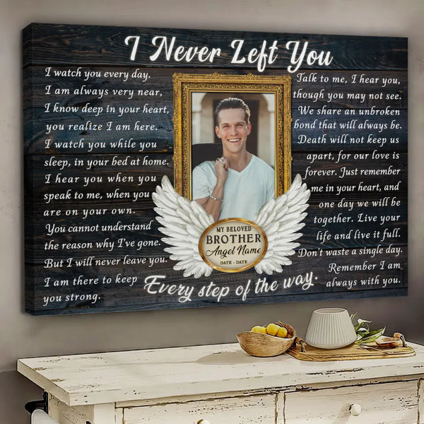 Personalized Canvas Prints, Custom Photo, Memorial Gifts, Sympathy Gifts, Remembrance Gifts, Loss Of Brother, Angel Wings I Never Left You Dem Canvas