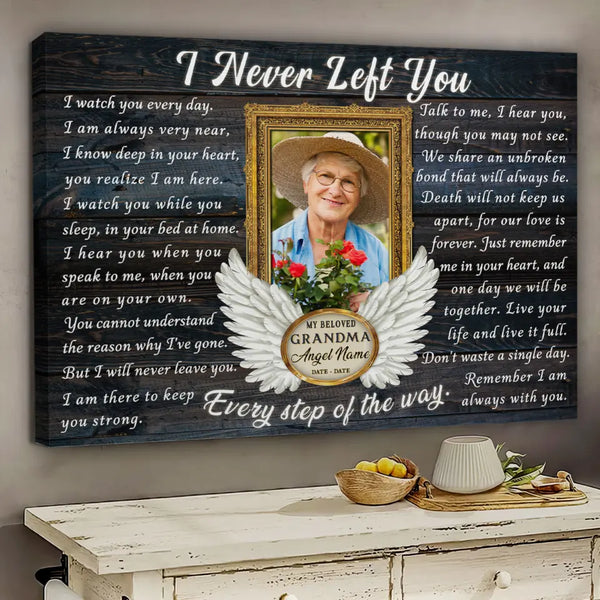 Personalized Canvas Prints, Custom Photo, Memorial Gifts, Sympathy Gifts, Remembrance Gifts, Loss Of Grandma, Angel Wings I Never Left You Dem Canvas