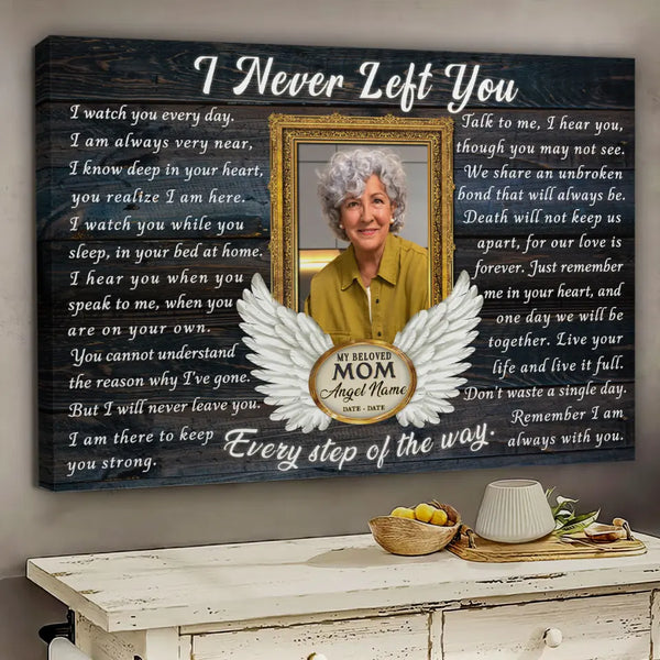 Personalized Canvas Prints, Custom Photo, Memorial Gifts, Sympathy Gifts, Remembrance Gifts, Loss Of Mom, Angel Wings I Never Left You Dem Canvas