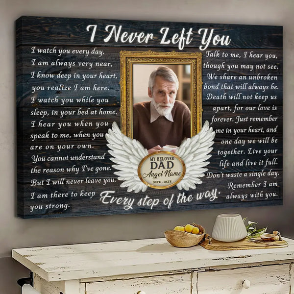 Personalized Canvas Prints, Custom Photo, Memorial Gifts, Sympathy Gifts, Remembrance Gifts, Loss Of Dad, Angel Wings I Never Left You Dem Canvas