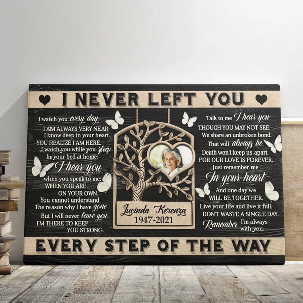 Personalized Photo Canvas Prints, Custom Photo, Memorial Gifts, Sympathy Gifts, Remembrance Gifts, Tree Frame Heart I Never Left You Dem Canvas