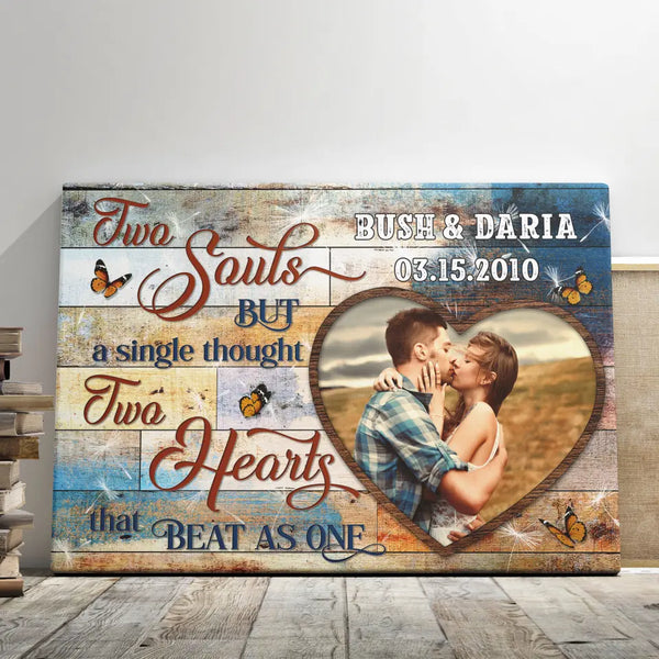 Personalized Photo Canvas Prints, Custom Photo, Couples Gifts For Him For Her, Engagement Wedding Gifts, Two Souls Two Hearts Dem Canvas