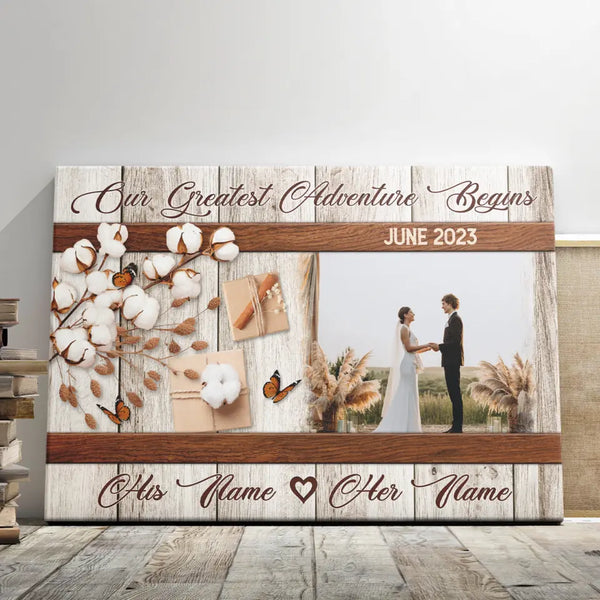 Personalized Photo Canvas Prints, Custom Photo, Couples Gifts For Him For Her, Engagement Wedding Gifts, Adventure Begins Dem Canvas