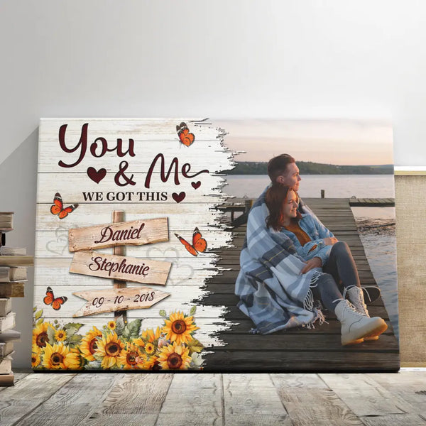 Personalized Photo Canvas Prints, Upload Photo Couple Gifts, Engagement Couple Gifts, Gifts For Him For Her, Wooden Sign Sunflower Dem Canvas