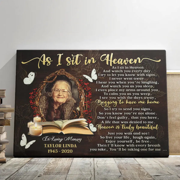 Personalized Photo Canvas Prints, Custom Photo, Memorial Gifts, Sympathy Gifts, Remembrance Gifts, As I Sit In Heaven Dem Canvas
