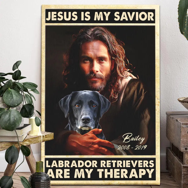 Personalized Photo Canvas Prints, Custom Photo, Memorial Gifts, Loss Of Pet Dog Lover Memorial, Jesus Is My Savior Dogs Are My Therapy Dem Canvas