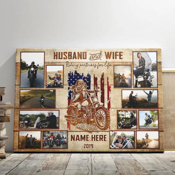 Personalized Couple Gifts - Personalized Canvas Prints - Birthday Gift, Husband And Wife Riding Partners For Life