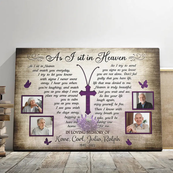 Personalized Photo Canvas Prints, Custom Photo, Memorial Gifts, Remembrance Gifts, Loss Of Parents, Butterfly Cross As I Sit In Heaven Dem Canvas