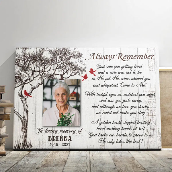 Personalized Photo Canvas Prints, Custom Photo, Memorial Gifts, Remembrance Gifts, Loss Of Parents, Always Remember, God Saw You Heaven Dem Canvas
