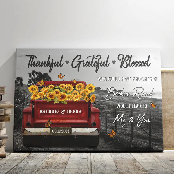 Customized Couple Gifts - Personalized Canvas Prints - Rustic Farmhouse Red Truck, Balck And White, Couples Gifts, Thankful, Grateful, Blessed