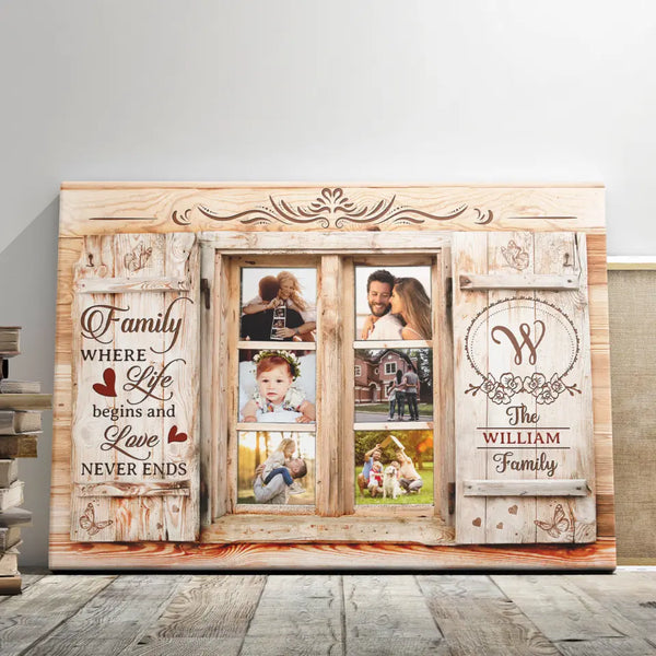 Family Canvas Wall Art - Personalized Canvas Prints - 
Custom Family Photo Collage, Family Where Life Begins And Love Never Ends