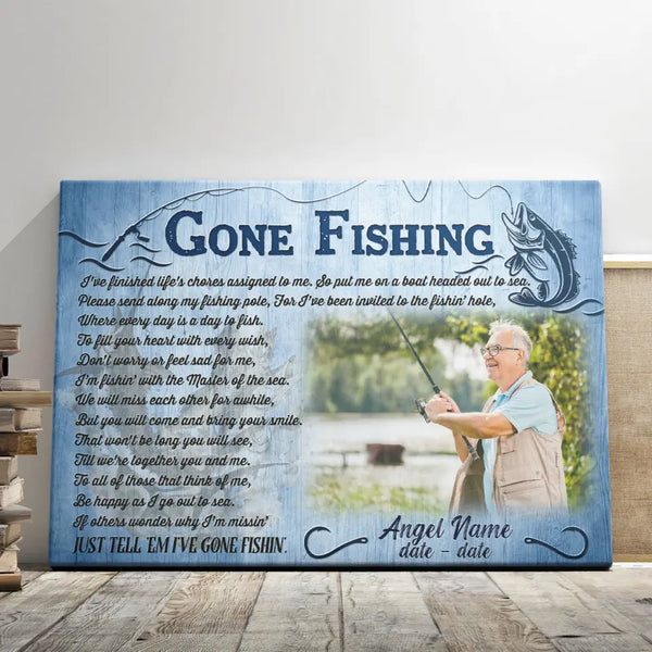 Personalized Photo Canvas Prints, Custom Photo, Memorial Gifts, Sympathy Gifts, Gone Fishing, Loss Of Father Remembrance, Dem Canvas