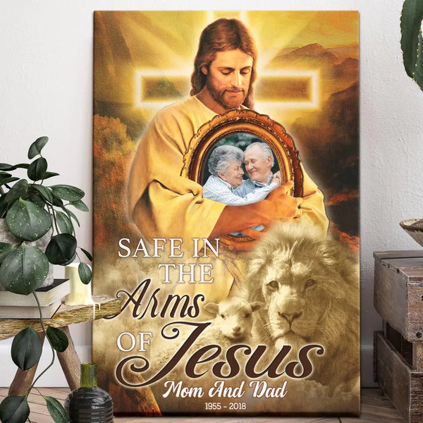 Personalized Canvas Prints, Custom Photo, Sympathy Gifts, Memorial Gifts, Loss Parents, Lion And The Lamb, Safe In The Arms Of Jesus Dem Canvas
