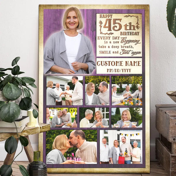 Custom Birthday Gift 45th Birthday - Personalized Canvas Prints - Custom Photo Collage, Unique Gifts 45th Birthday For Him, For Her