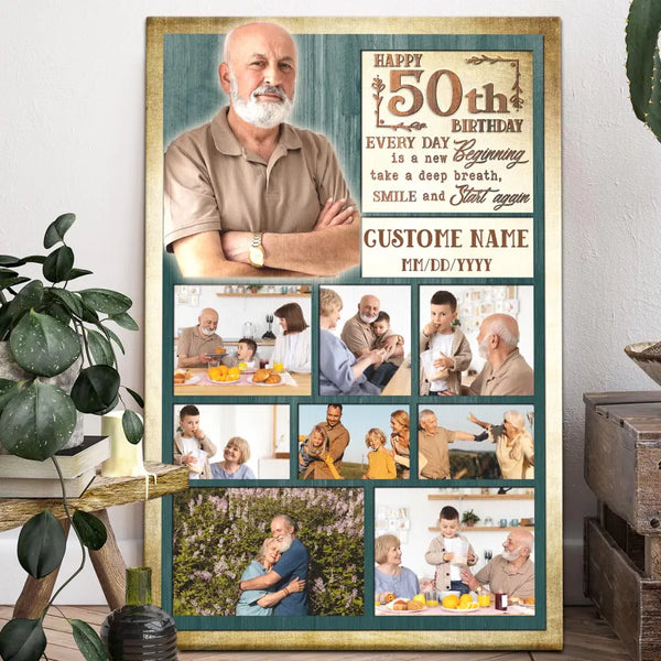 Custom Birthday Gift 50th Birthday - Personalized Canvas Prints - Custom Photo Collage, Unique Gifts 50th Birthday For Him, For Her