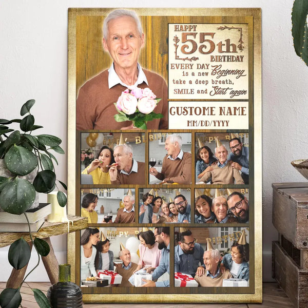 Custom Birthday Gift 55th Birthday - Personalized Canvas Prints - Custom Photo Collage, Unique Gifts 55th Birthday For Him, For Her