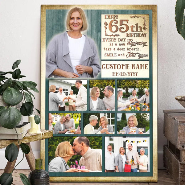 Custom Birthday Gift 65th Birthday - Personalized Canvas Prints - Custom Photo Collage, Unique Gifts 65th Birthday For Him, For Her