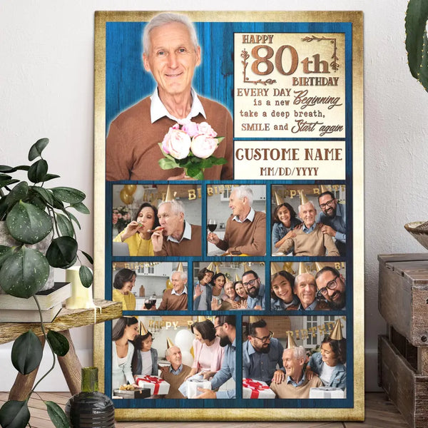 Custom Birthday Gift 80th Birthday - Personalized Canvas Prints - Custom Photo Collage, Unique Gifts 80th Birthday For Him, For Her