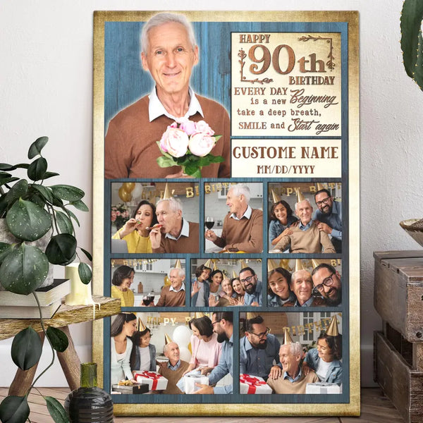 Custom Birthday Gift 90th Birthday - Personalized Canvas Prints - Custom Photo Collage, Unique Gifts 90th Birthday For Him, For Her