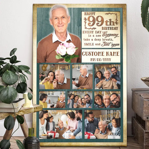 Custom Birthday Gift 99th Birthday - Personalized Canvas Prints - Custom Photo Collage, Unique Gifts 99th Birthday For Him, For Her