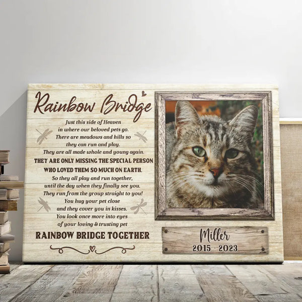 Personalized Cat Memorial Gifts - Personalized Canvas Prints - Rainbow Bridge Together, Loss Of Cat Lover Gifts, Memorial Pet