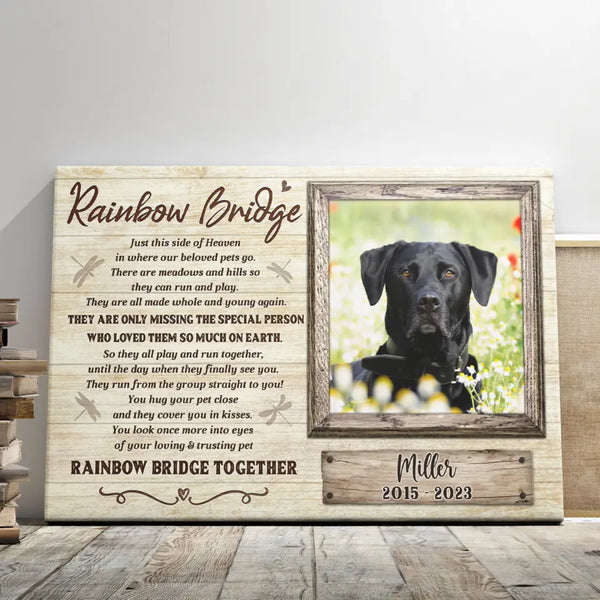 Personalized Dog Memorial Gifts - Personalized Canvas Prints - Rainbow Bridge Together, Loss Of Dog Lover Gifts, Memorial Pet