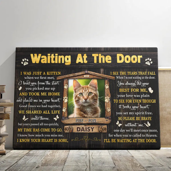 Cat Memorial Gift - Personalized Canvas Prints - Waiting At The Door, Loss Of Pet Cat Lover Gifts, Cat Memorial