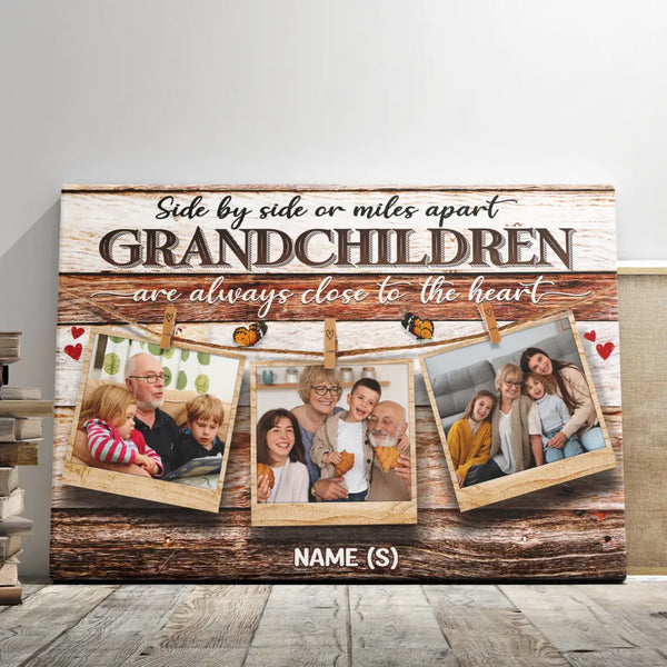 Gift For Grandparents Personalized - Personalized Canvas Prints - Side By Side Or Miles Apart Grandchildren