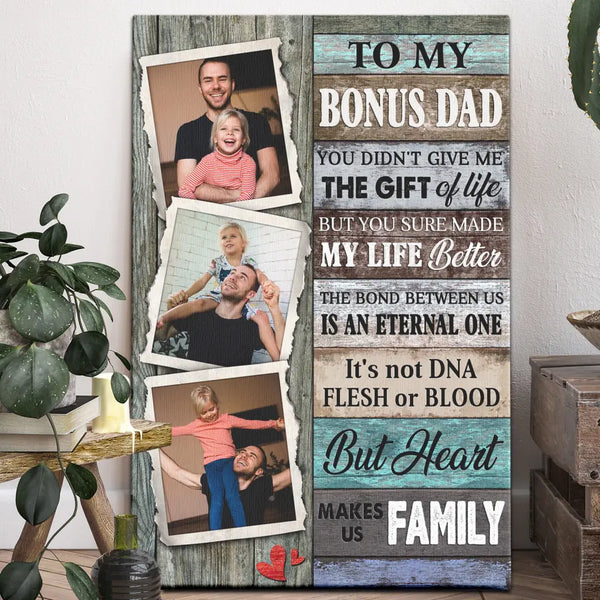Custom Father's Day Gifts - Personalized Canvas Prints - To My Bonus Dad, Dad Collage Picture Frame