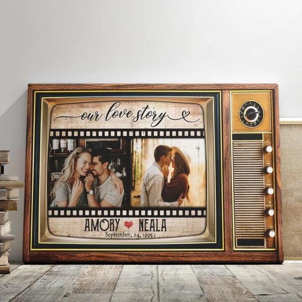 Customized Couple Gifts - Personalized Canvas Prints - Custom Couple Photo, Vintage Rustic Wall Art Decor, Our Love Story