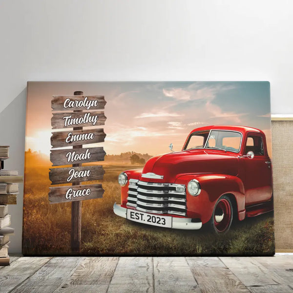 Family Canvas Wall Art - Personalized Canvas Prints - 
Custom Street Sign Family Names, Family Red Truck Wall Art