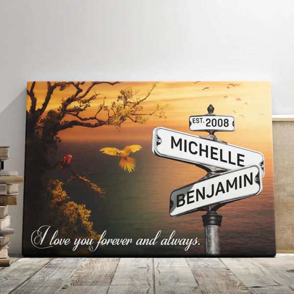 Customized Couple Gifts - Personalized Canvas Prints - Personalized Crossroads Street Sign, Wedding Gift for Couples, I Love You Forever