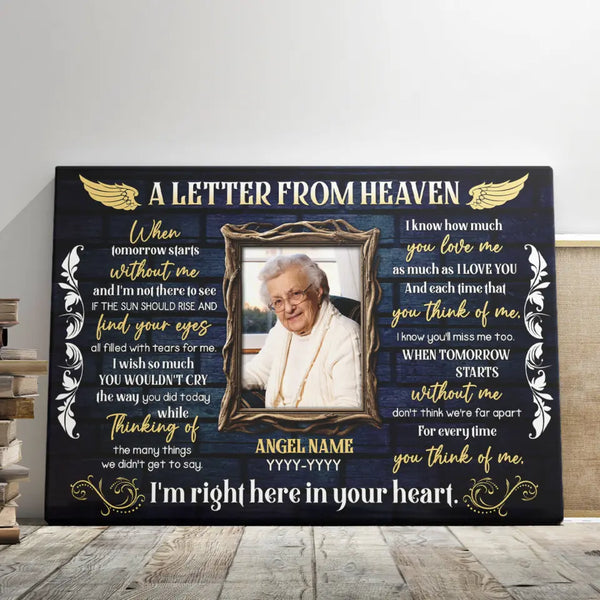Memorial Canvas - Personalized Canvas Prints - Memorial Gift For Loss Of Loved One, Angel Wings  A Letter From Heaven