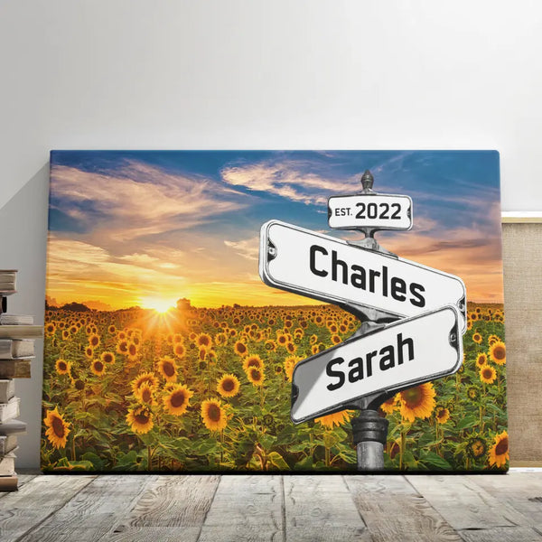 Customized Couple Gifts - Personalized Canvas Prints - Personalized Gifts Sunflower Garden, Custom Street Sign, Couple Names