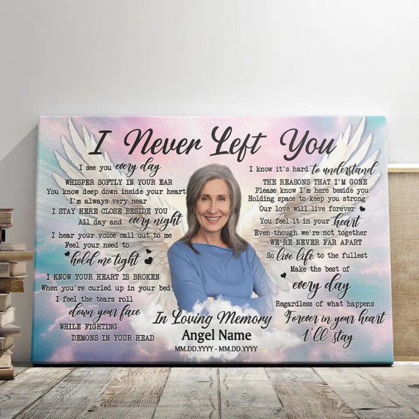 Memorial Canvas - Personalized Canvas Prints - Memorial Gifts For Loss Of Loved One, Angel Wings In The Sky I Never Left You