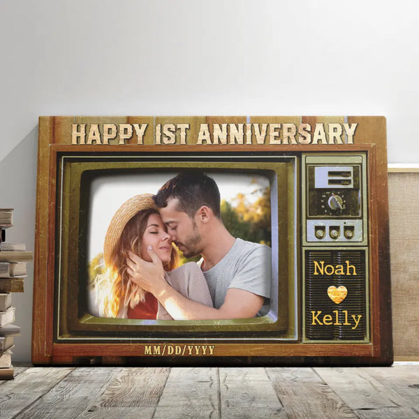 First Anniversary Gift - Personalized Canvas Prints - Old Television Custom Image, Happy 1st Anniversary