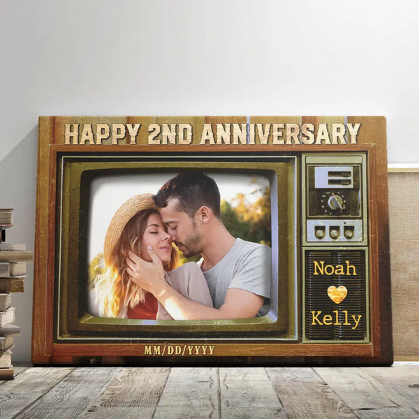 Cotton Anniversary Gifts - Personalized Canvas Prints - Old Television Custom Image, Happy 2nd Anniversary