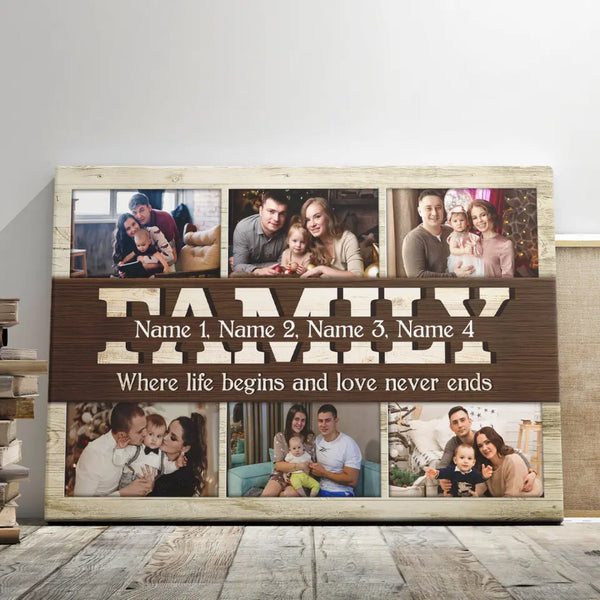 Family Canvas - Personalized Canvas Prints - Gift For Mom and Dad, Photo Gift for Family, Family Where Life Begins And Love Never End