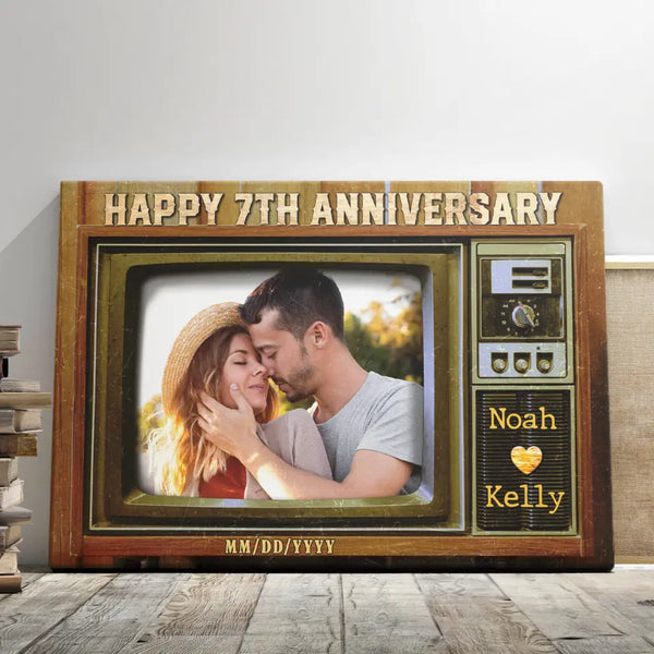 Wool Anniversary Presents - Personalized Canvas Prints - Old Television Custom Image, Happy 7th Anniversary
