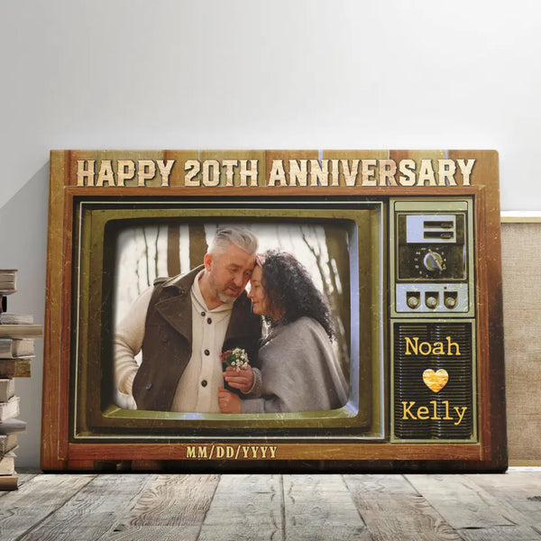 20th Anniversary Gift - Personalized Canvas Prints - Old Television Custom Image, Happy 20th Anniversary