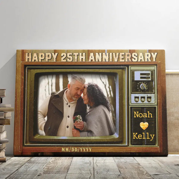 25th Anniversary Gifts - Personalized Canvas Prints - Old Television Custom Image, Happy 25th Anniversary