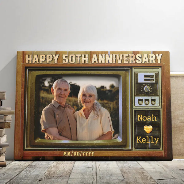 50th Anniversary Gift - Personalized Canvas Prints - Old Television Custom Image, Happy 50th Anniversary