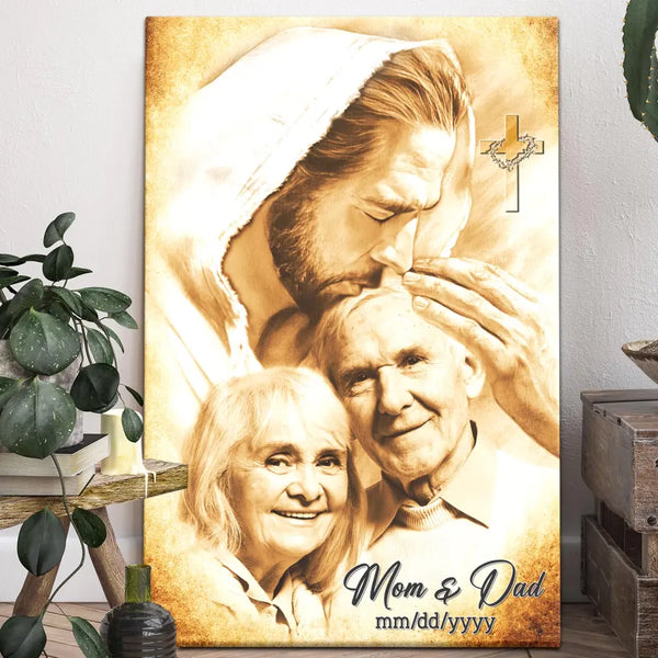 Memorial Canvas - Personalized Canvas Prints - In Memory Of Gifts Loss Of Mom And Dad, Upload Portrait Photo, Safe In The Arms Of Jesus