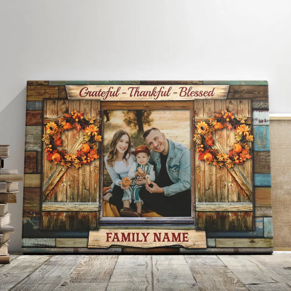 Family Canvas Wall Art - Personalized Canvas Prints - Custom Family Photo, Window Grateful Thankful Blessed Wall Art