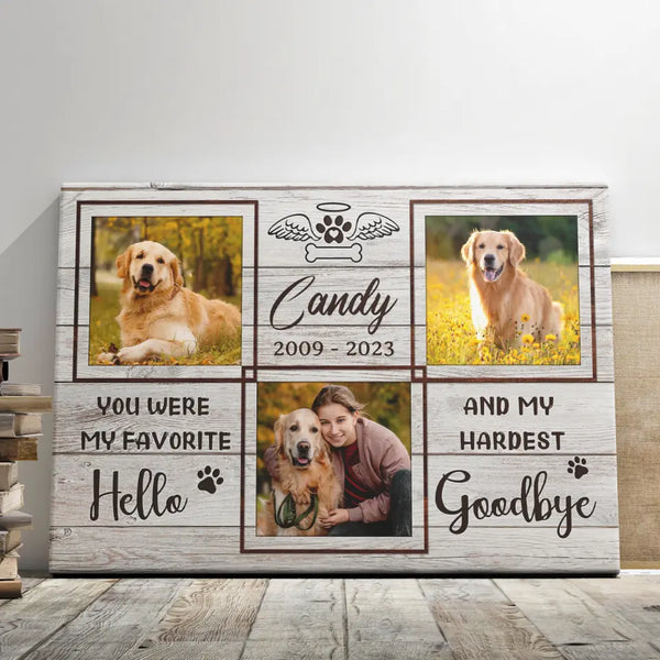 Dog Memorial Personalized Canvas Prints - Custom Photo & Text - 5 Sizes - Memorial Pet, My Favorite Hello, Hardest Goodbye - Dem Canvas