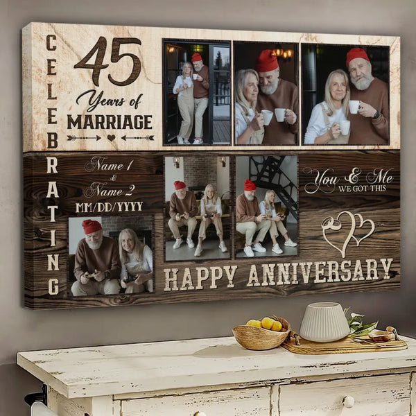 Personalized Canvas Prints, Custom Photo, Happy Wedding Anniversary Gifts, Marriage Gifts, 45 Years Married Gifts Wife Husband Present Dem Canvas