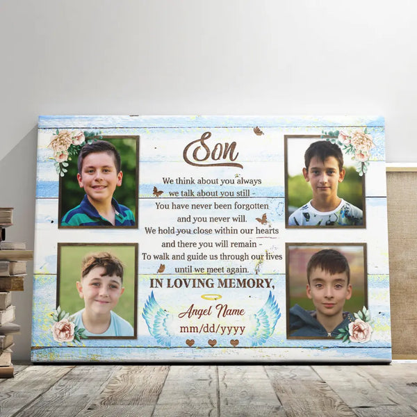 Son Memorial Personalized Canvas Prints - Custom Photo & Text - 5 Sizes - In Loving Memory of Our Son, Forever in Our Hearts - Dem Canvas